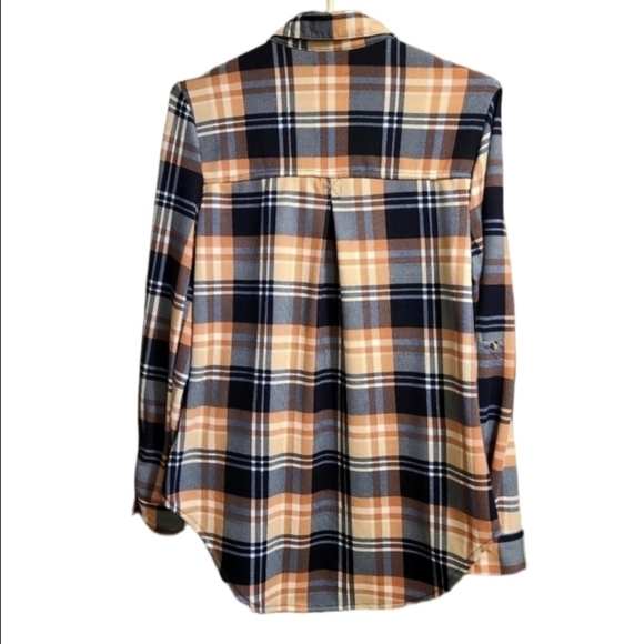 Tattoo Cottagecore Plaid Button Down Shirt Flannel Long Sleeve Orange Blue Small - Picture 3 of 7